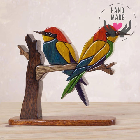 Bee Eater Birds Handcrafted Ishpingo Mahogany & Cedar Wood Statuette Sculptures