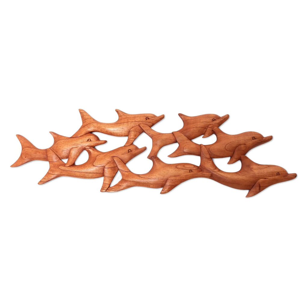 La Danse des Dauphins Sculpture Murale 28" (71 cm) en Bois de Margousier (droite)