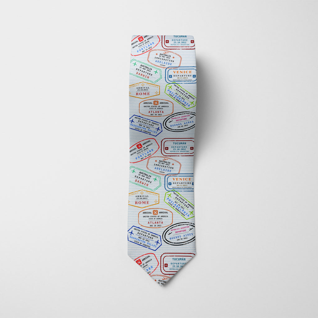 Travel Stamps Printed Tie