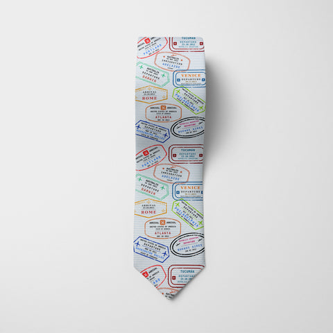 Cravate imprimée 'Tampons de Voyage'