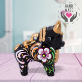 Colorful Loreto Black Ceramic Pucara Bull Sculptures