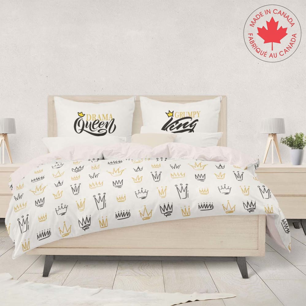 Drama Queen & Grumpy King Duvet Cover Set Pillows