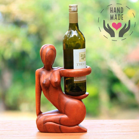 Gracious Hostess Suar Wood Wine Holder Sculptures