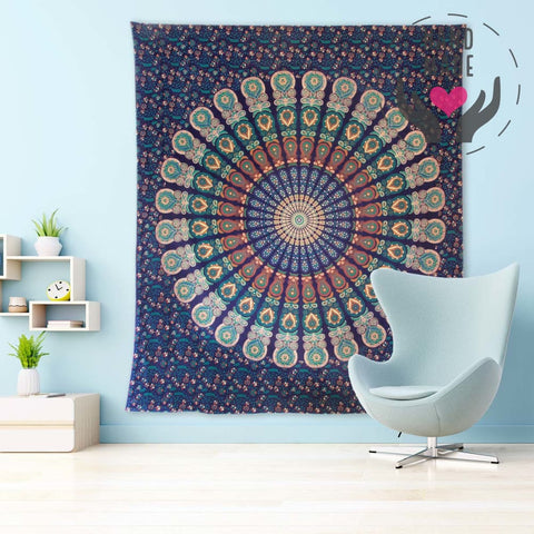 Mandala Tapestry Blue & Gold - Zen Home