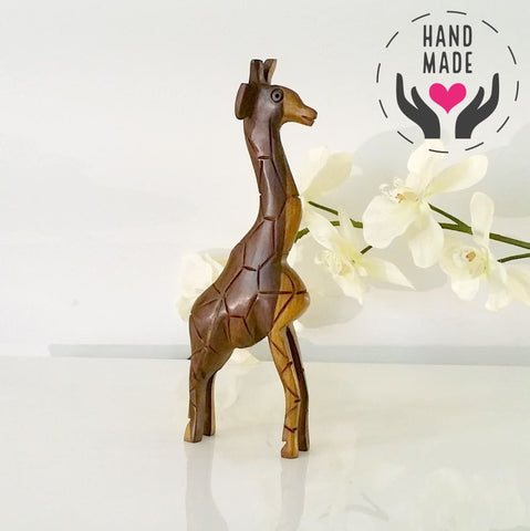 Lanky Charm Giraffe Mahogany Statuette Sculptures