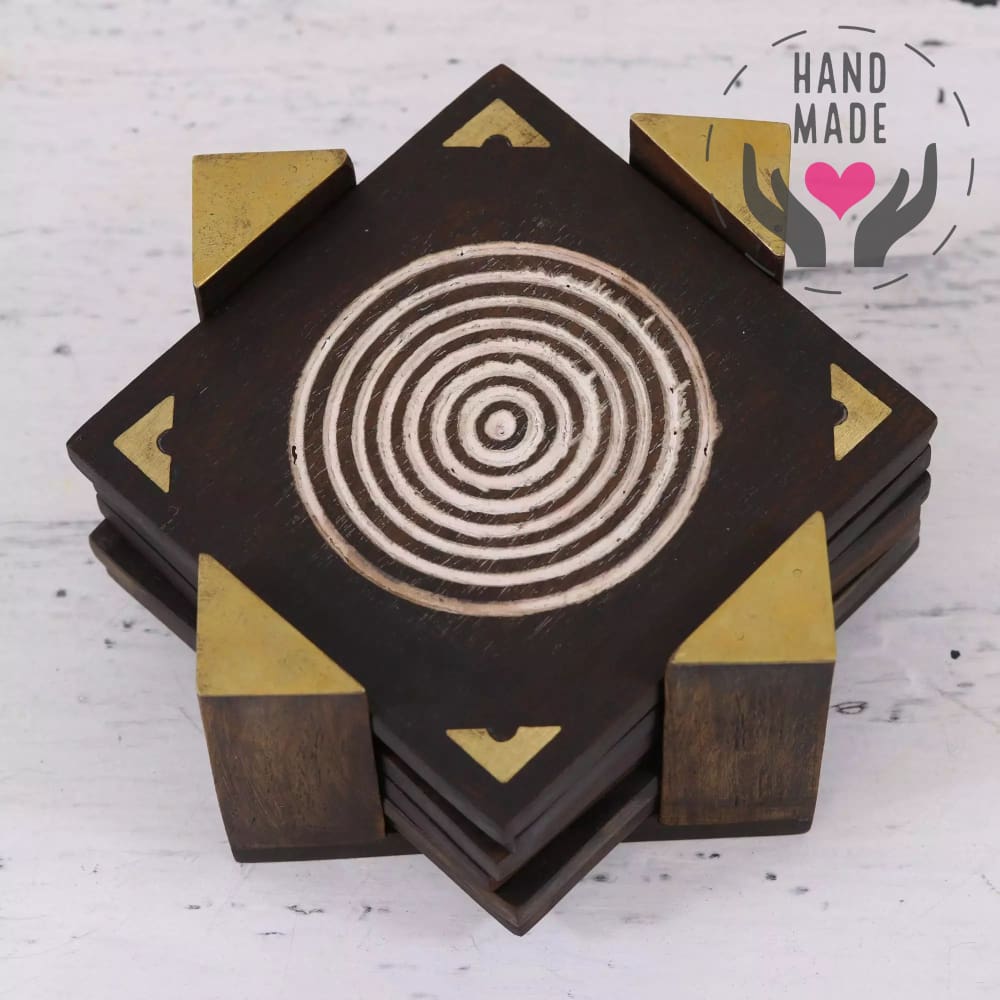 Spiral Slices Wood & Brass Coasters